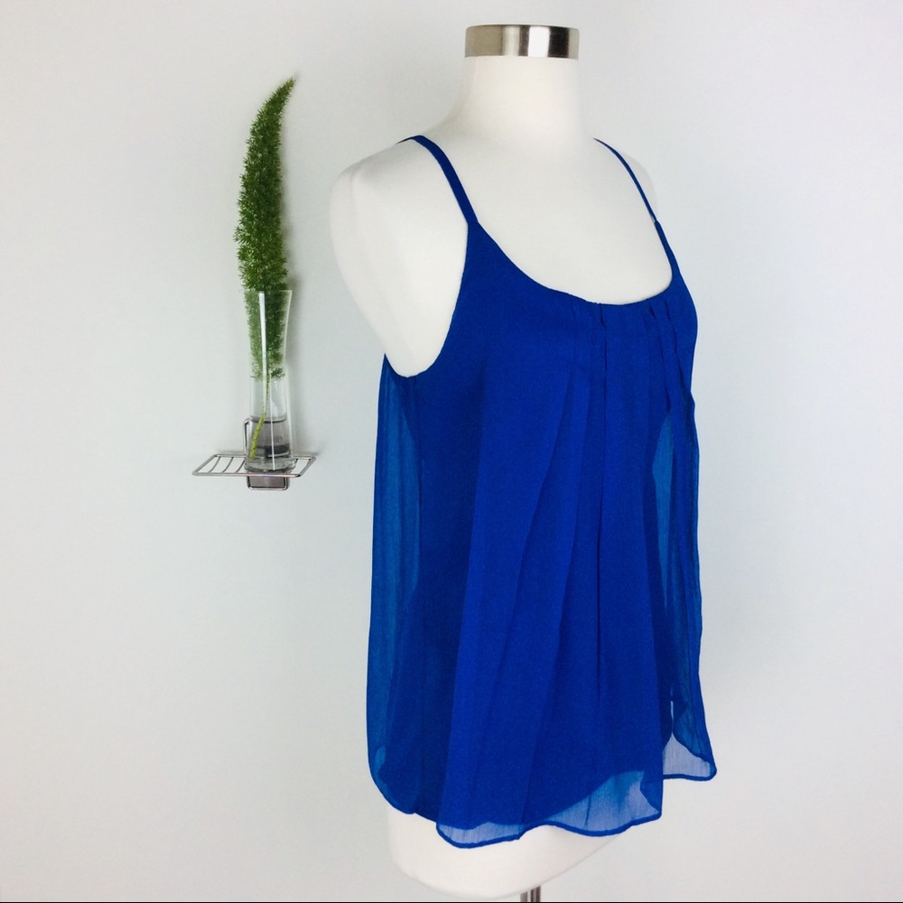 New York & Company Blue Sheer Top Small (S)